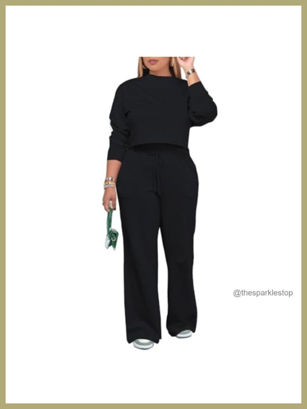Womens 2 Piece Sweatsuit Set Crop Top Wide Leg Pants Tracksuit